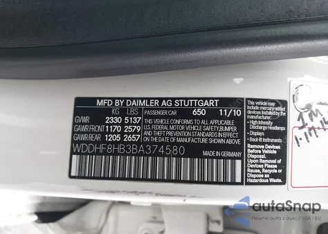 2011 Mercedes-Benz E 350 4Matic z USA, uszkodzony, nr VIN WDDHF8HB3BA374580